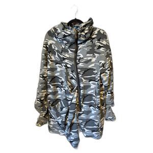 AAKASHA Couture  Asymmetrical Camouflage Zip Up Hoodie Jacket Sz XL Urban Winter